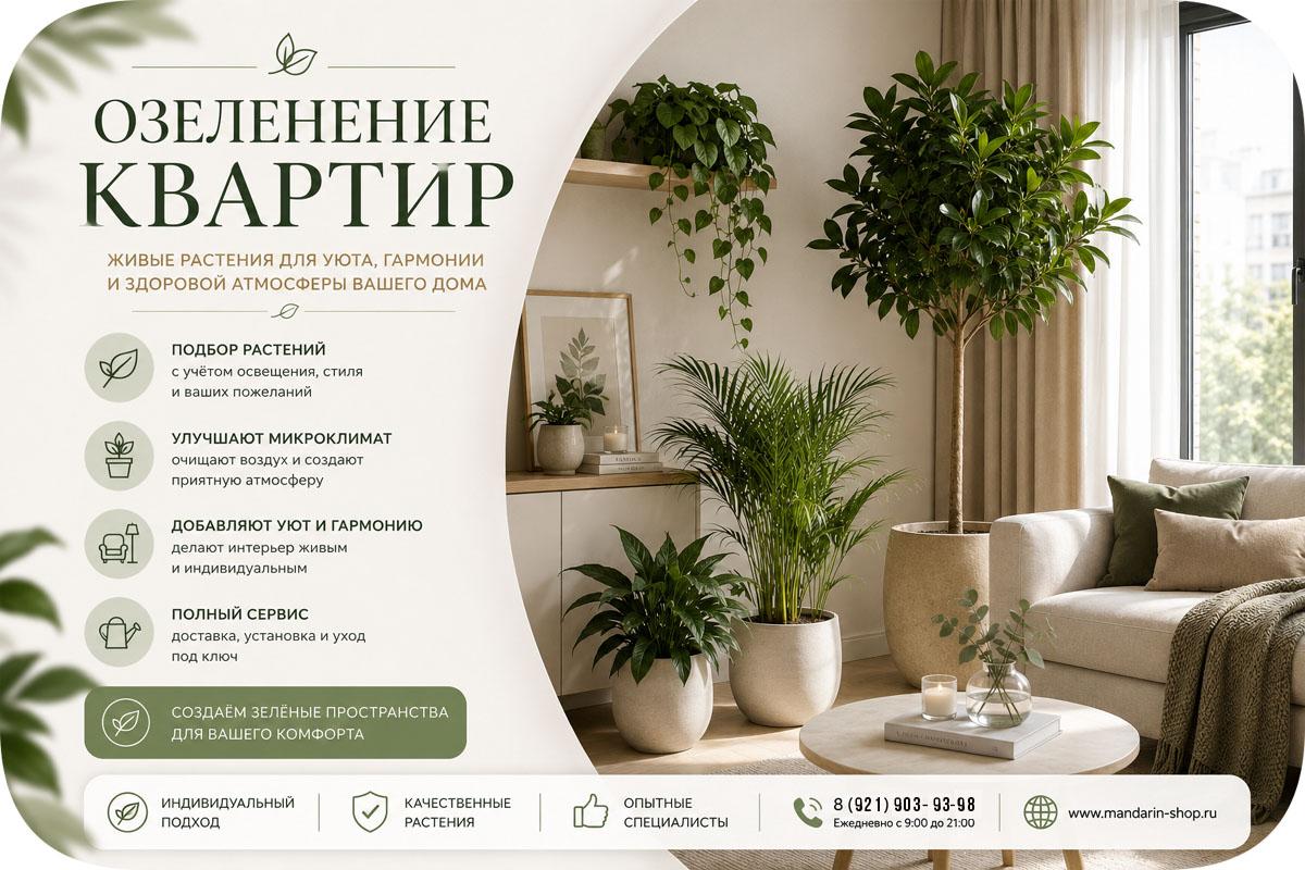 ОЗЕЛЕНЕНИЕ КВАРТИРЫ ПОД КЛЮЧ