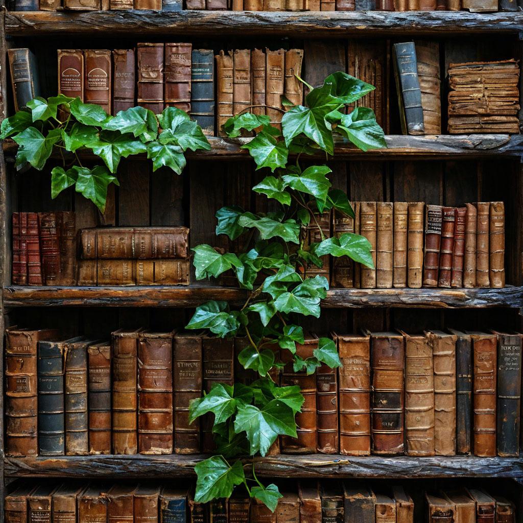 Фото плюща на полке с книгами