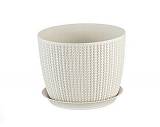 Пластиковое кашпо IDEA Вязание с поддоном белое D 15.5 см