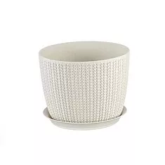 Пластиковое кашпо IDEA Вязание с поддоном белое D 15.5 см