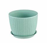 Пластиковое кашпо IDEA Вязание с поддоном фисташковое D15.5 см