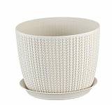 Пластиковое кашпо IDEA Вязание с поддоном белое D 21 см
