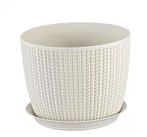 Пластиковое кашпо IDEA Вязание с поддоном белое D 21 см