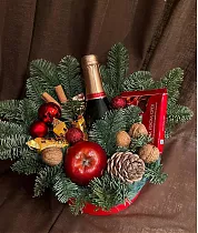 Новогодняя композиция в шляпе 18 см