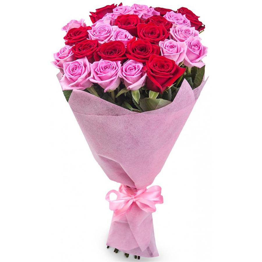 Букет из 25 розовых и красных Роз
